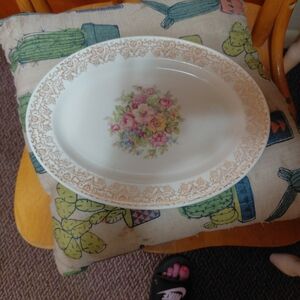 Floral Oval Platter with Gold Trim